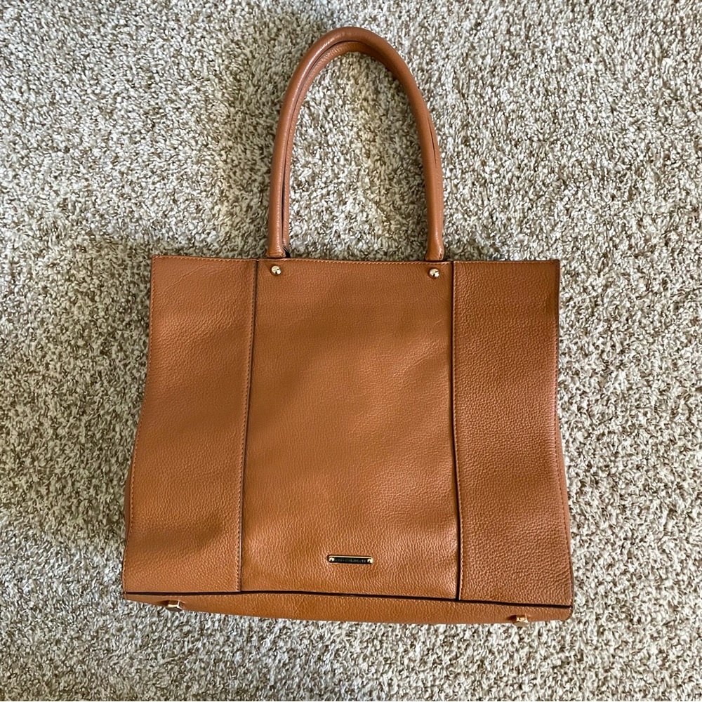 Rebecca Minkoff Caramel Brown Pebbled Leather Tote Bag Purse Black Lining - Picture 2 of 16